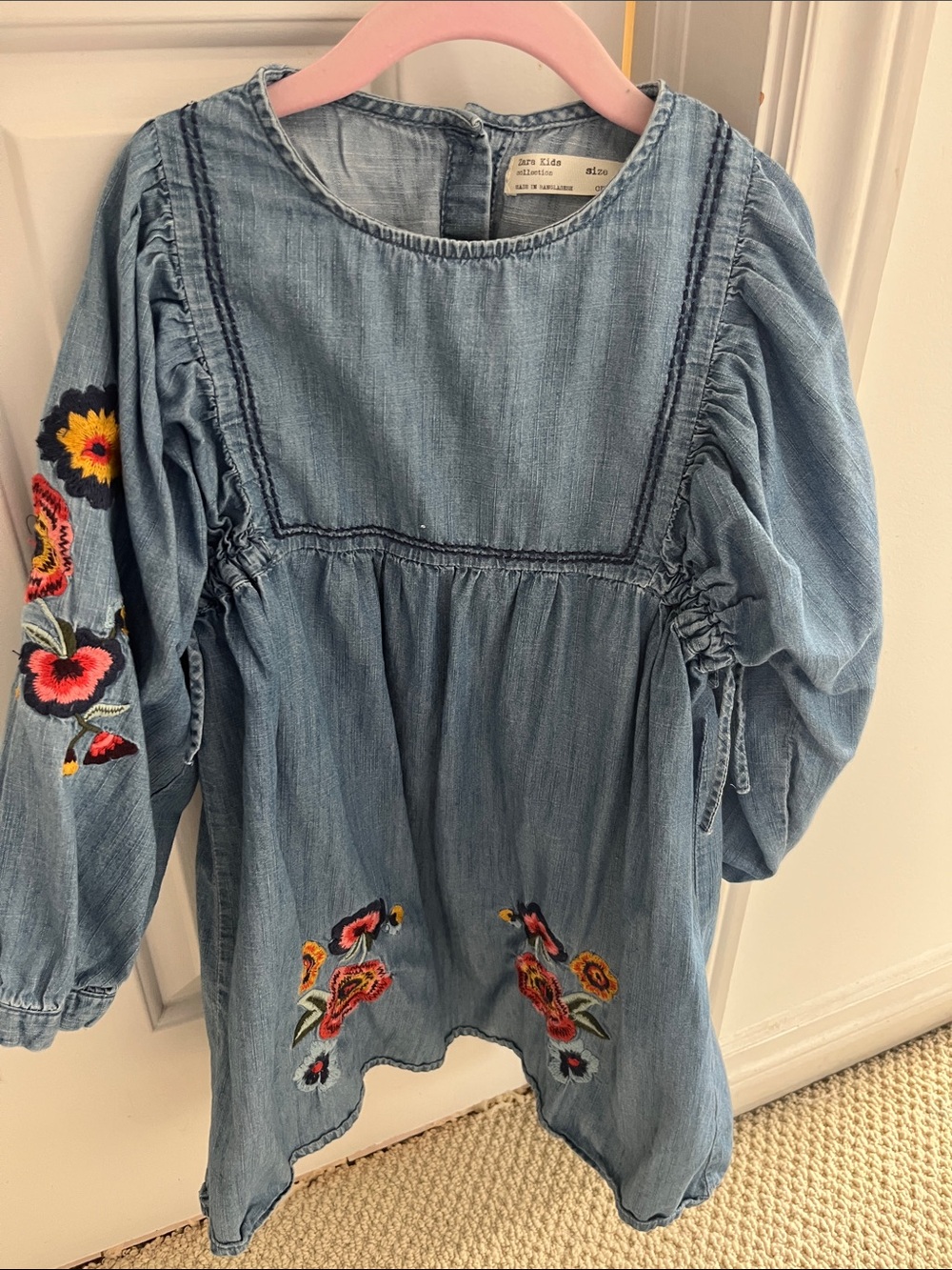 Zara Light Cotton Dress with Multicolor Floral Embroidery